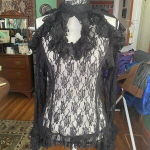 NWOT 2X Burleska Corsets Stretch Lace Mesh Ruffle Goth Victorian Top